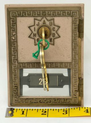 Vintage Brass U.  S.  Post Office Mail Box Door & Frame W/Keys Yale Lock 26 1972 2