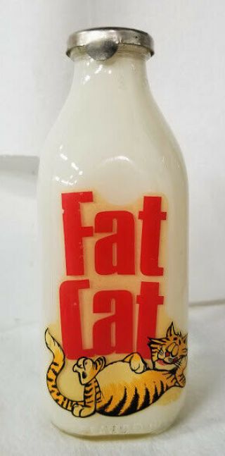 Vintage Fat Cat One Quart Glass Milk Bottle Bank With 2 Keys