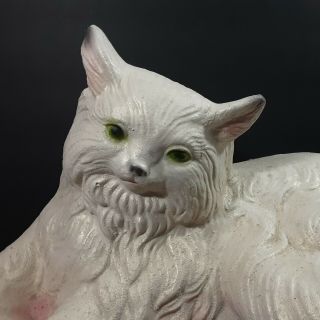 Vintage Plaster Chalkware White Cat Laying In Pillow Bank Zavori Mold large 2