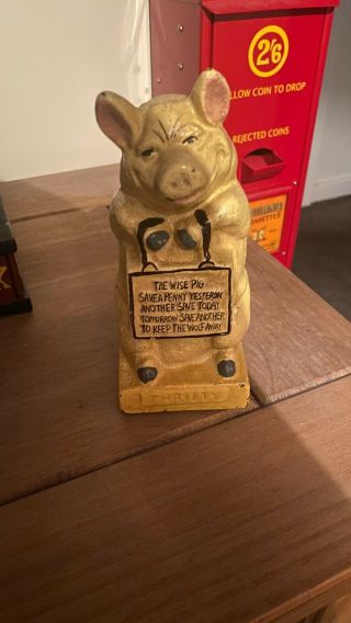 Vintage Cast Iron Pig Money Box Rare
