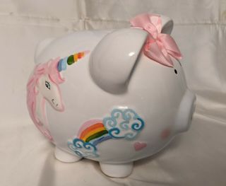 Child To Cherish Unicorn & Rainbow Collectable Girls Ceramic Piggy Bank