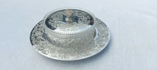An Antique Silver Plated Butter/preserve Dish By Walker And Hall.  Ornate.