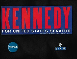 3 Robert F.  Bobby Kennedy Items From 1964 Us Senate Campaign In Ny,  1968
