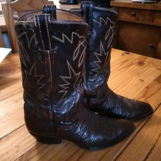 Vintage Tony Lama Brown Leather Shark Cowboy Boots Men 