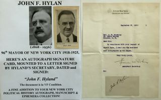 96th Mayor York City 1918 - 1925 John F.  Hylan Autograph Signed W/letter 1920