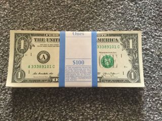 Crisp B $1 U.  S.  Dollar/dollars Note Notes X100 ($100) Idea For Tips Tolls 011