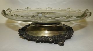 English Silver Antique /vintage Silverplate & Glass Lazy Susan Plate,  Cake Stand