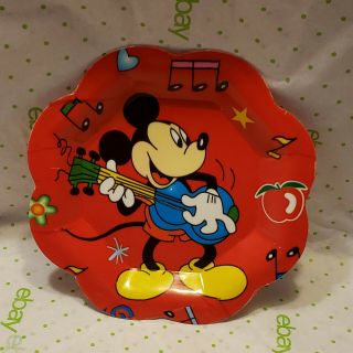 Vintage Disney Mickey Mouse Playing Guitar Music Notes,  Red 8 " Plastic Plate