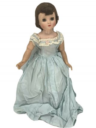 Vintage Mme Madame Alexander Doll 15 " Jointed Sleepy Eyes Brown Hair Dress Tlc