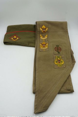 Vintage Bsa Boy Scouts 21 Merit Badge Patch Sash And Hat