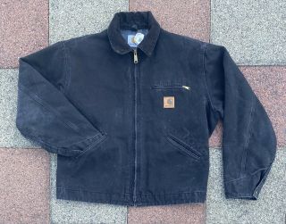 Vintage Carhartt Made In Usa Black Blanket Lined Detroit Jacket Full Zip Large