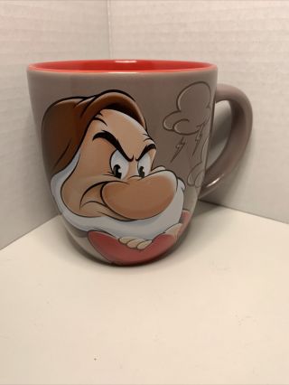 Disneyland Resort Grumpy Coffee Mug Cup Large Gray & Red Mug Snow White Dwarfs