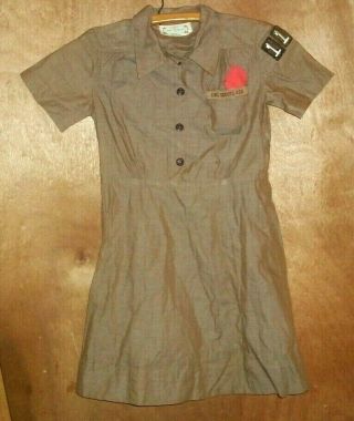 Vintage Girl Scout Brownie Uniform Dress & Neck Tie And Girl Scout Dress W/ Bow