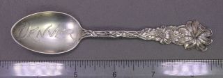 Antique Sterling Silver State Souvenir Spoon: (floral) Denver,  Colorado