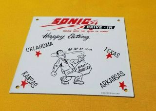 Vintage Sonic Drive In Porcelain Fast Food Restaurant Burgers Gas Beverage Sign