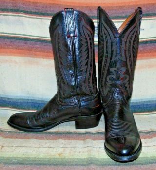 Mens Vintage Lucchese 1883 Black Cherry Leather Cowboy Boots 9.  5 D Exc