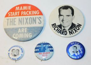 Set Of 5 Richard Nixon Political Campaign Pins Great In 68 Renew In 72
