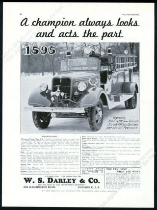 1935 Paxton Illinois Fire Engine Ford Truck Photo Darley Vintage Print Ad