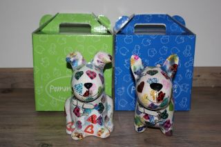 Two Pomme - Pidou Dog Money Boxes - Both White & Multicoloured - Boxed