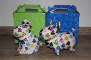 Two Pomme - Pidou Dog Money Boxes - Both White & Multicoloured - Boxed 3