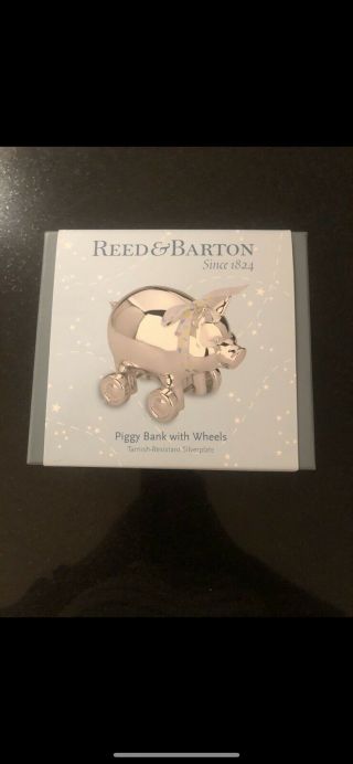 Reed And Barton Silver Plated Piggy Bank On Wheels Baby Shower Gift Nib