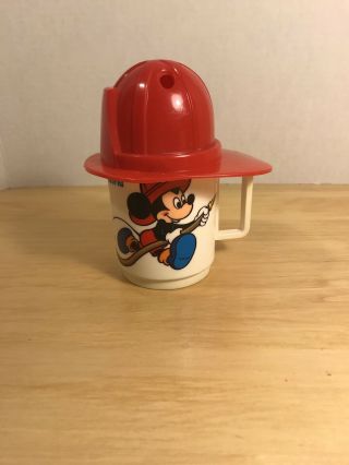 Vtg Mickey Mouse Fireman Sippy Cup Hat Top Walt Disney Productions