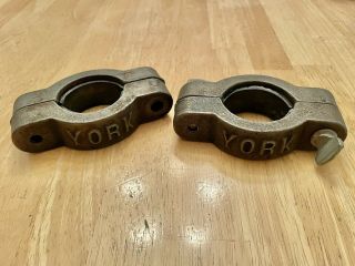 Vintage York Barbell Olympic 2” Ez - Curl Bar Collars Clamps Fast Ship