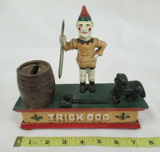 Vintage Cast Metal Mechanical Money Box Trick Dog [c783]
