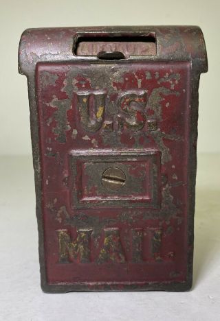 Antique Cast Iron U.  S.  Mail Post Box Piggy Bank Usps Red
