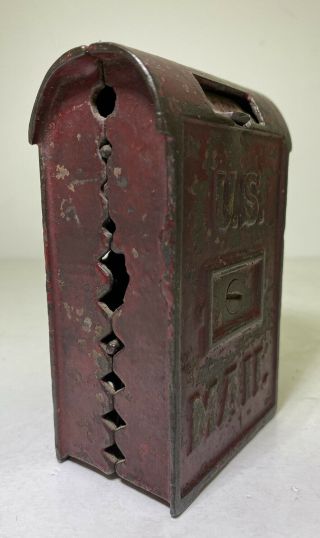 Antique Cast Iron U.  S.  Mail Post Box Piggy Bank USPS Red 2