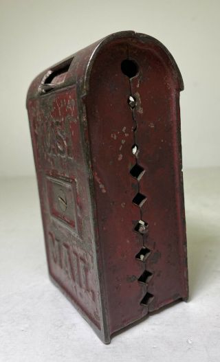 Antique Cast Iron U.  S.  Mail Post Box Piggy Bank USPS Red 3