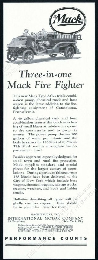 1925 Mack Fire Engine Catasauqua Pennsylvania Fd Truck Photo Vintage Print Ad