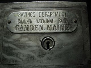 Vintage Metal " Suitcase " Coin Still Bank Camden National Bank Maine