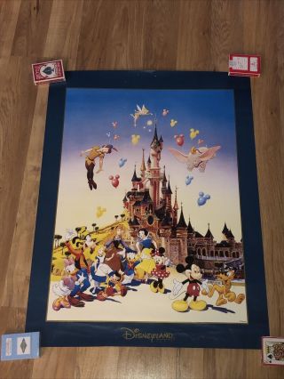 Vtg 23.  75x31.  5 Poster - Disneyland Paris - Mickey,  Goofy,  Snow White,  Peter Pan