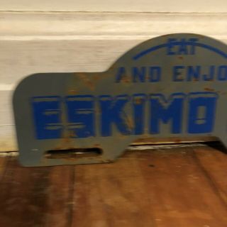 Vintage Eat And Enjoy Eskimo Pie Metal License Plate Topper Sign 3