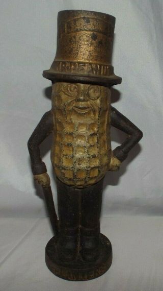 Vintage Mr.  Peanuts Planters Cast Iron 11.  5 Inches Tall Bank Read