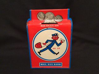 Vintage Ohio Art Mr.  Zip Usps Mailbox Bank Tin