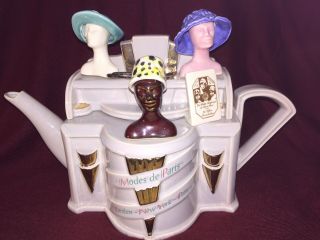 Vintage Richard Parrington Novelty Teapot Mode De Paris Hat Boutique 12.  5”x8.  5”