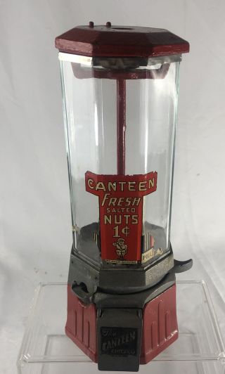 Vintage Canteen Vender 1 Cent Machine Peanut Candy Dispenser 1930s Chi