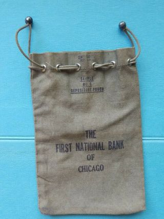 Vtg Bank Deposit Canvas Bag Money Pouch First National Bank Chicago Army Green