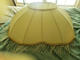 Vintage Beige Victorian Lamp Shade With Beaded Fringe 15” Tall