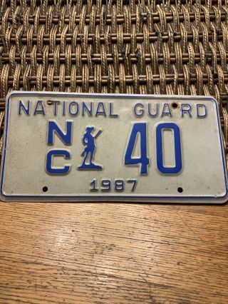 1987 North Carolina Nc National Guard License Plate Nc 40 Blue White Tag