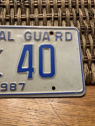 1987 North Carolina NC National Guard License Plate NC 40 Blue White Tag 3