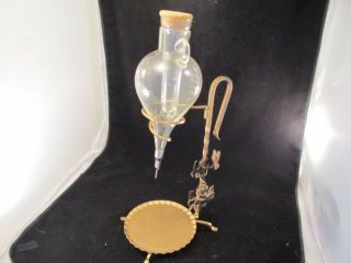 Ornate Metal And Glass Wine Decanter With Ice Insert Detailed Vintage