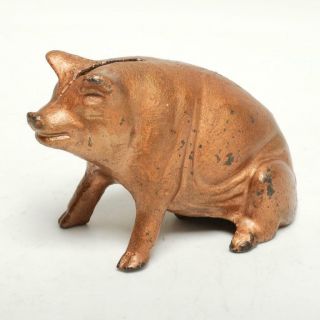 Antique A.  C.  Williams Figural Cast Iron Still Standing Bank,  Sitting Pig