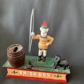 Trick Dog Cast Iron Money Box/bank In Order Mechanical.