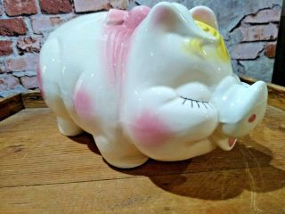 Vintage Ceramic Pink White Large Pig Piggie Bank