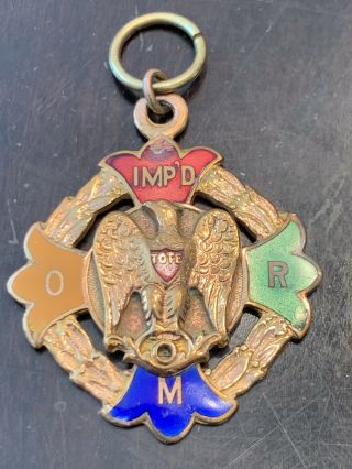 Antique Large Improved Order Of Red Men Gold Tone Enamel Medal