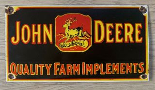 Vintage John Deere Quality Farm Implements 15”x8” Porcelain Sign