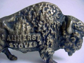Antique Amherst Stoves Advertising Cast Iron Buffalo Coin Bank 3.  75 lbs GC 2